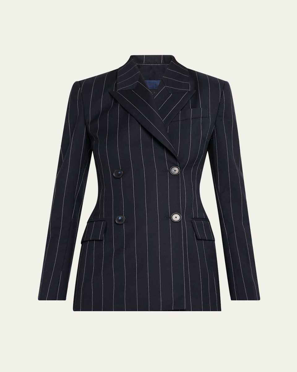 Pinstripe Double-Breasted Tailored Wool Blazer